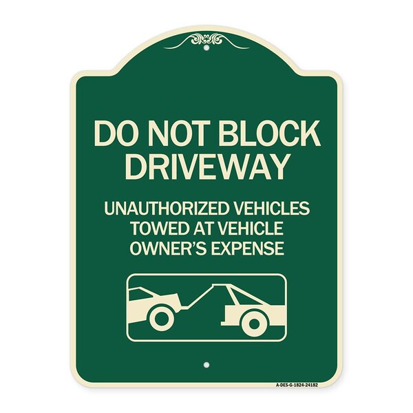 Do Not Block Driveway With Graphic Heavy-Gauge Aluminum Architectural Sign, 24" x 18", G-1824-24182